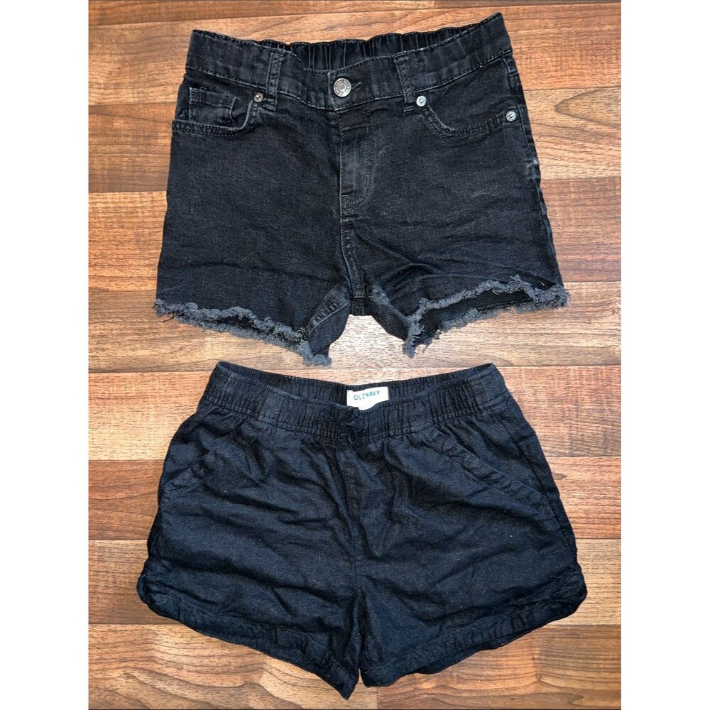 Old Navy Black Girls' Two-Piece Shorts Set - Frayed Denim + Elastic Waist